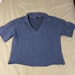 Blue Vneck Top with Collar